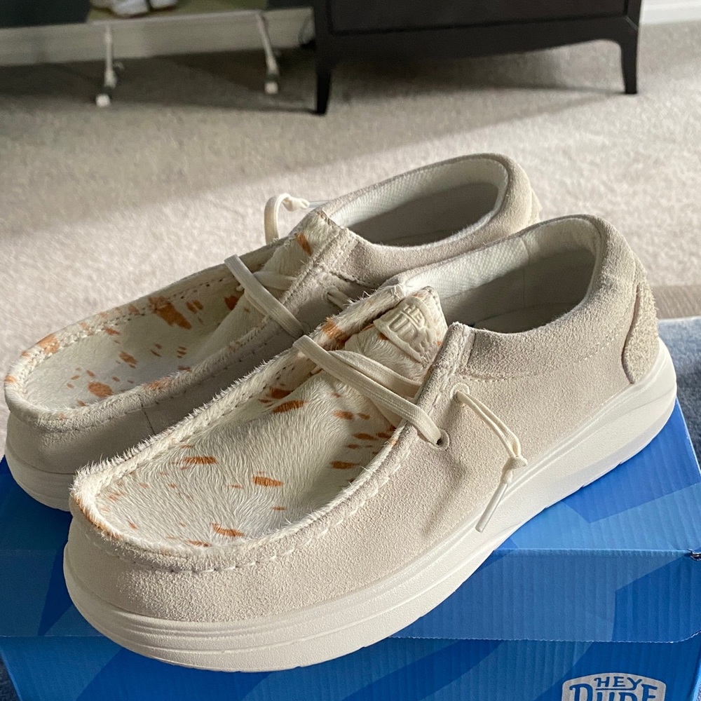 Hey Dude Cream and Tan Casual Shoes